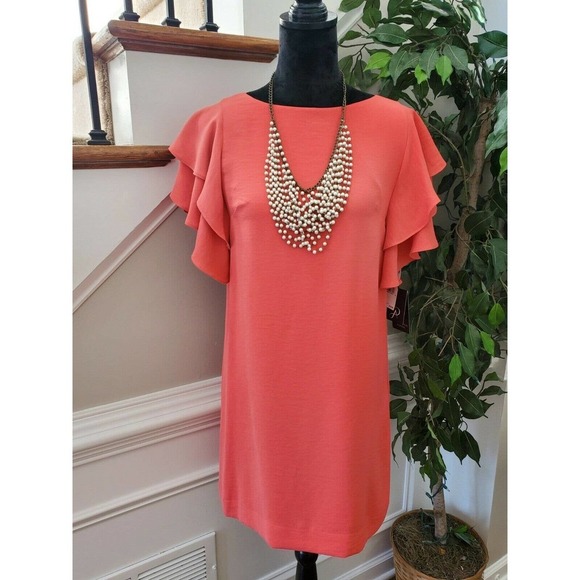 Adrianna Papell Women Solid Cora Polyester Short Sleeve Knee Length Dress Size 2 - Picture 1 of 10